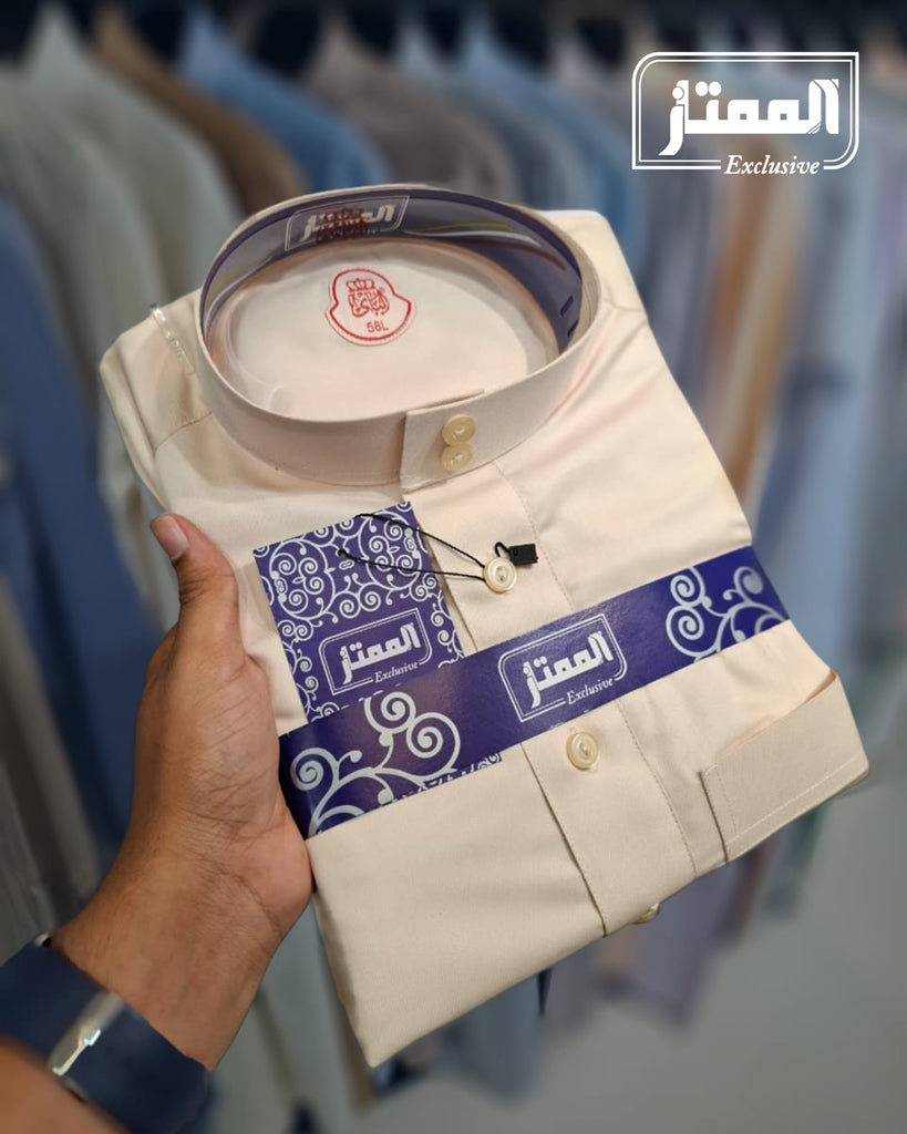 Premium Royal Beige Cotton Thobe for Men - Full Length Front View - AlMumtaz Sri Lanka