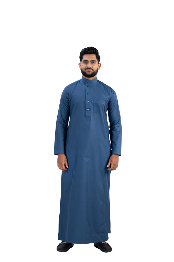 Premium Dark Blue Cotton Thobe for Men - Full Length View | AlMumtaz Sri Lanka
