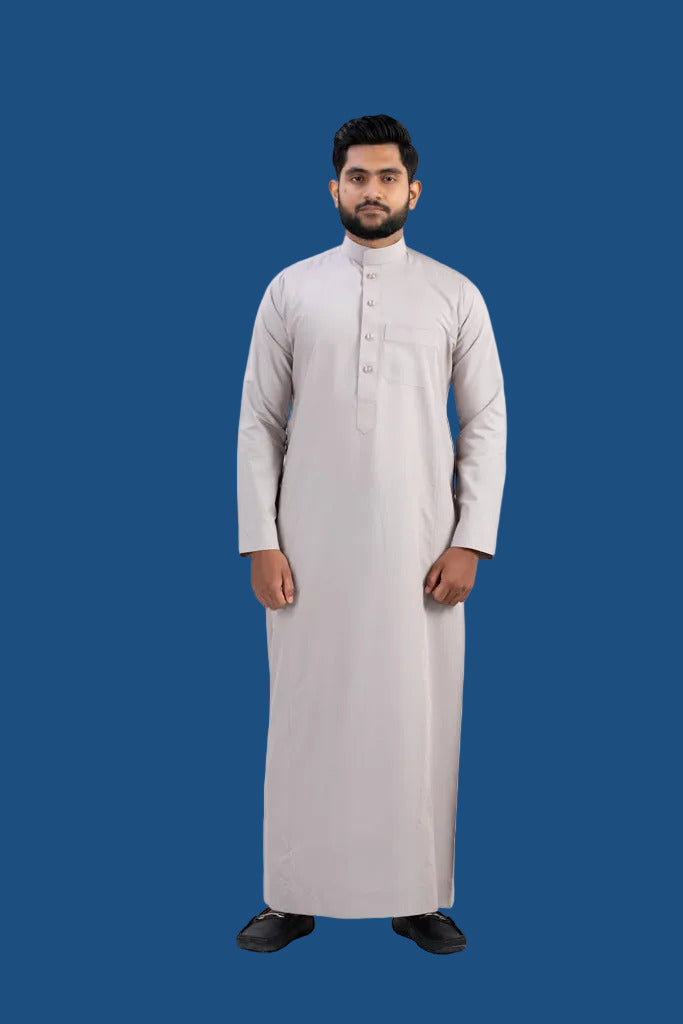 Premium light brown cotton thobe for men - full front view - AlMumtaz Islamic wear Sri Lanka
