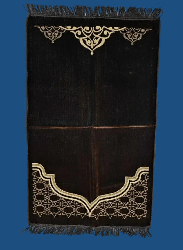 Brown prayer mat with gold Islamic designs - soft durable prayer rug Sri Lanka | AlMumtaz